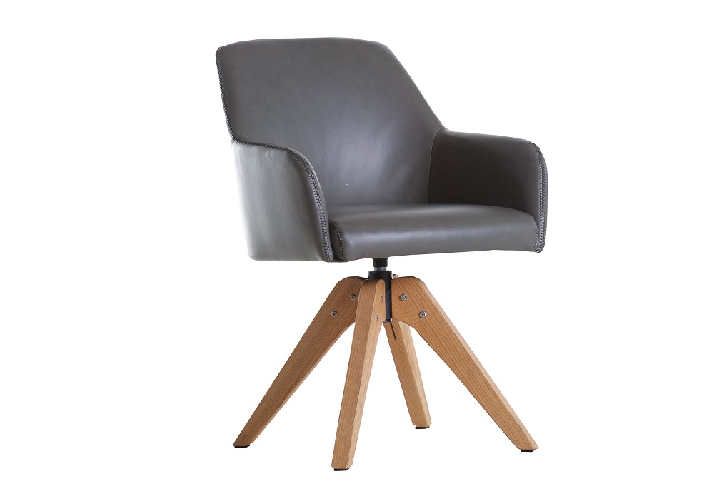Esszimmerstuhl Floyd Kunstleder grau Gestell Eiche Natur mit Armlehne 360° drehbar Sessel Küche