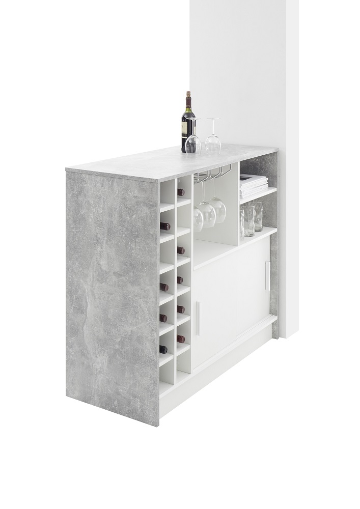 Bartisch Planter Bar Beton Weiß 14 Flaschenfächer 2 Ablagefächer Stehtisch Küchentisch