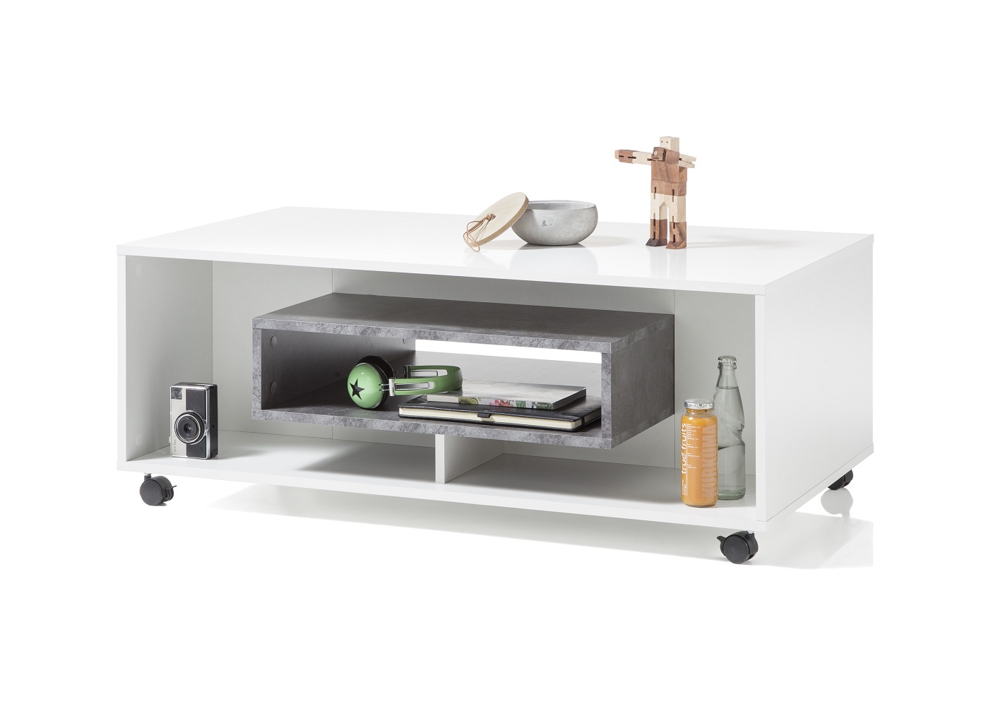 Couchtisch Fiona Mit Rollen Stubentisch Beistelltisch Weiß Beton Dunkel