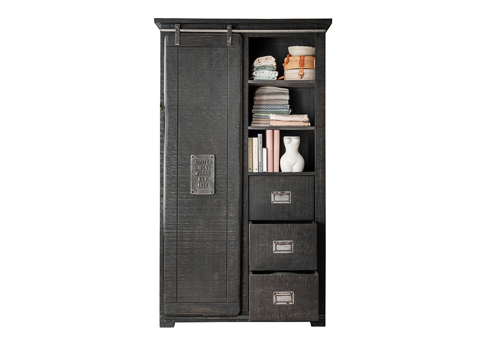 Highboard WZ-0480 Mango Massivholz Grau Metallapplikationen Schrank Kommode