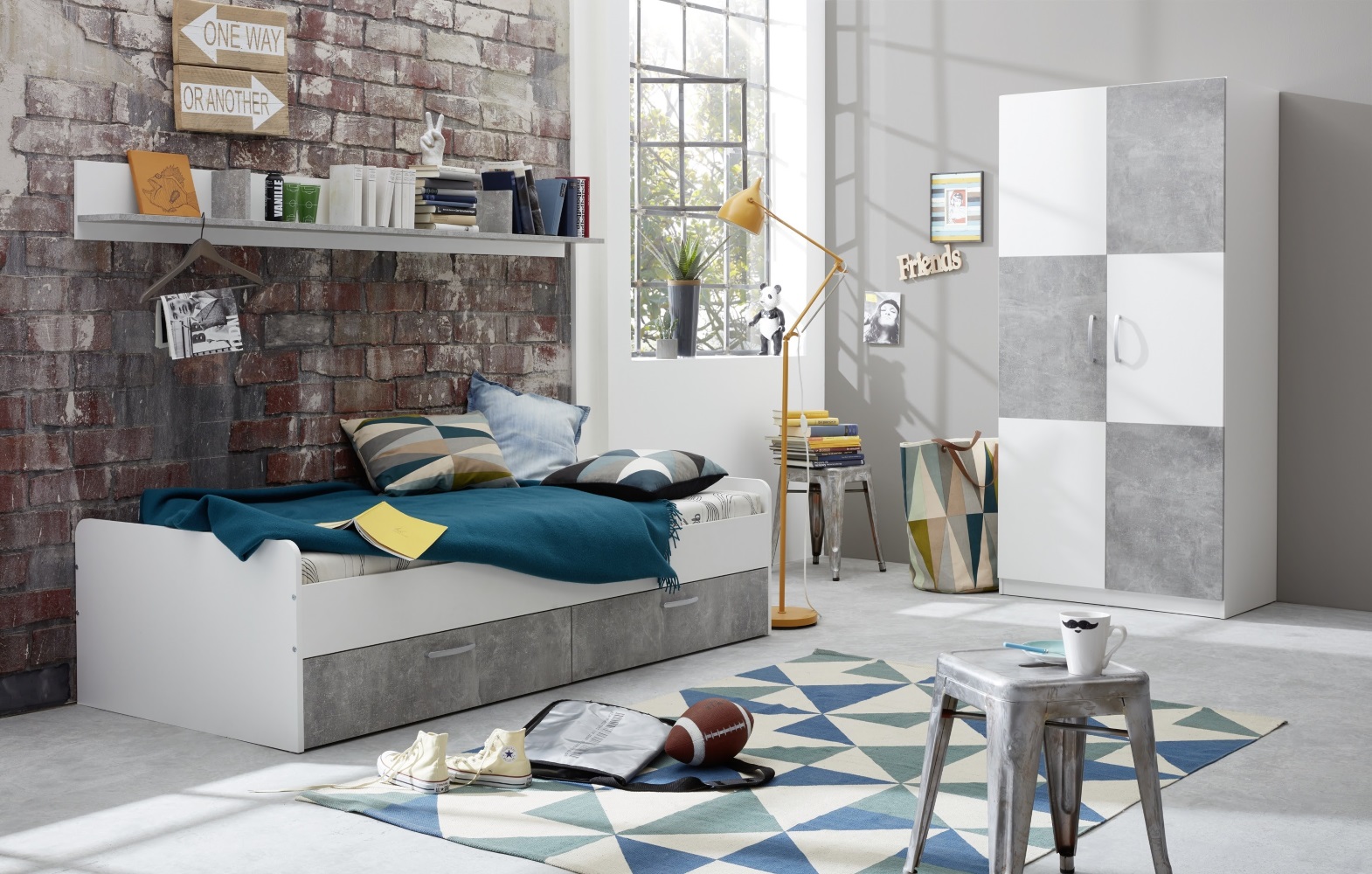 Jugendbett Canaria Weiß Beton Funktionsbett Kinderbett Bett Liege Jugendzimmer