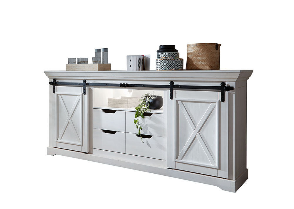 Sideboard II WZ-0548 Kiefer massiv gewachst schwarze Metallelemente Maße BxHxT ca.: 153x88x40 cm