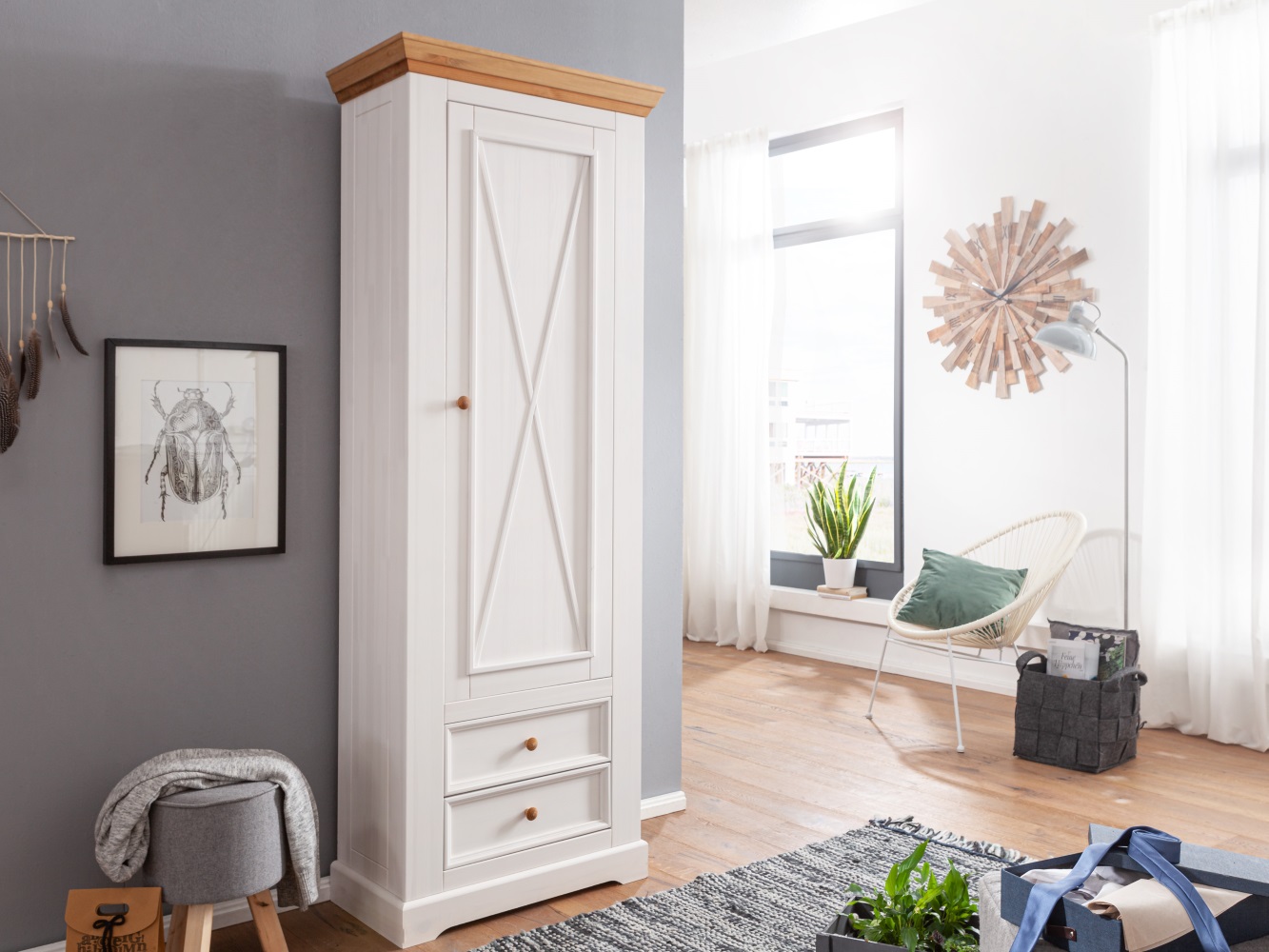 Garderobenschrank WZ-0133 Kiefer massiv weiß Schuhschrank Flurschrank Diele