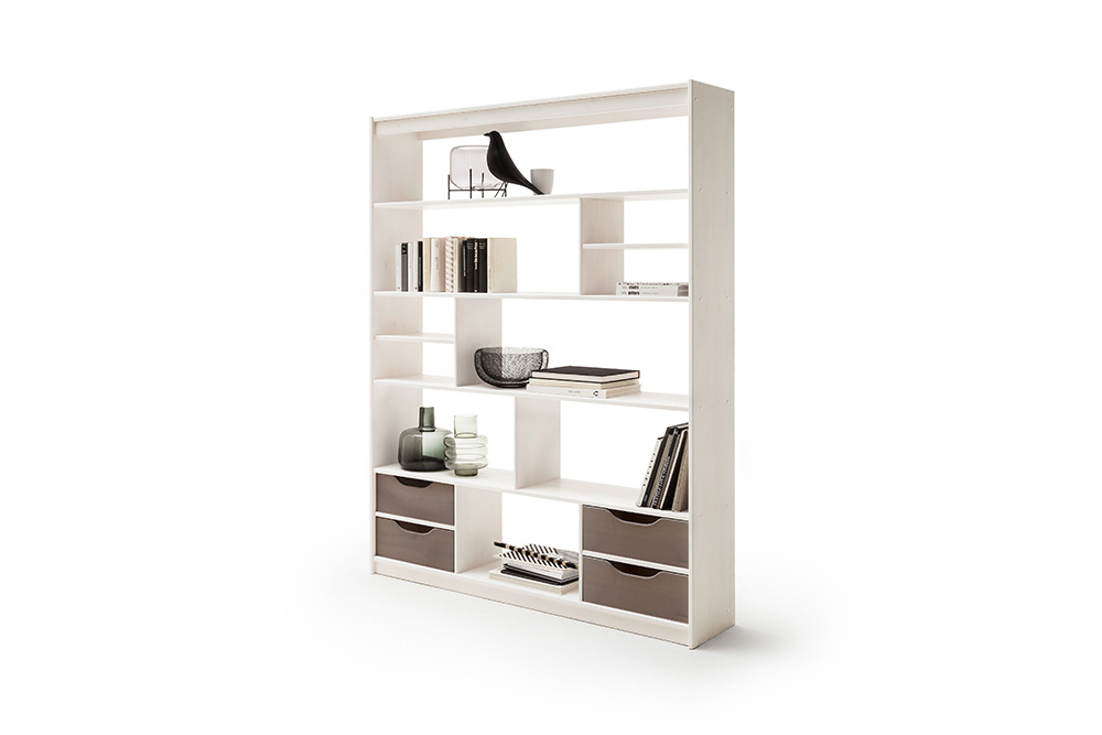 Raumteiler Kiefer massiv Korpus Weiß Front Lava 10 Fächer 4 SBK 150x193 cm