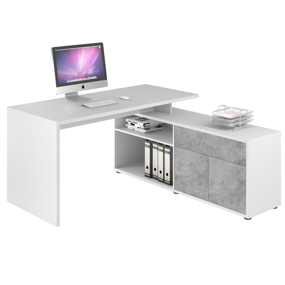 Schreibtisch Weiß Grau Winkelschreibtisch Bürotisch Computertisch Office Arbeitszimmer