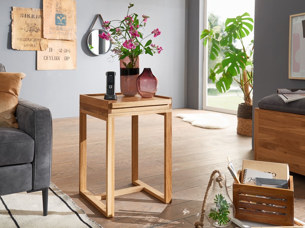 Telefontisch KM-0590 Wildeiche geölt Blumensäule Dekosäule Beistelltisch