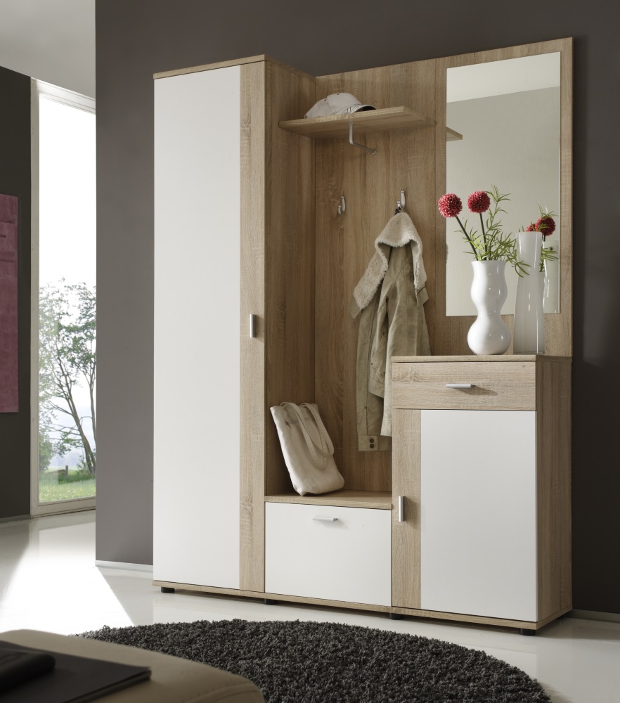 Garderobe Patent Eiche Sonoma weiß Komplettgarderobe Garderobenset Flurmöbel