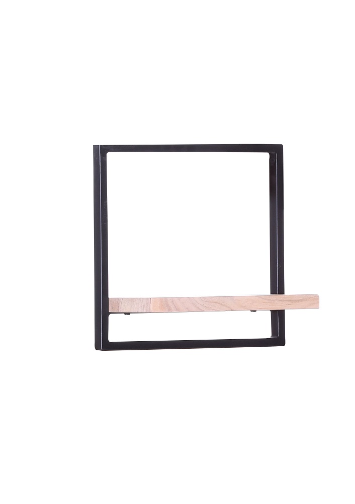 Wandregal Porto Akazie Massiv Natur Metall Schwarz 1 Ablage Regal Bücherregal