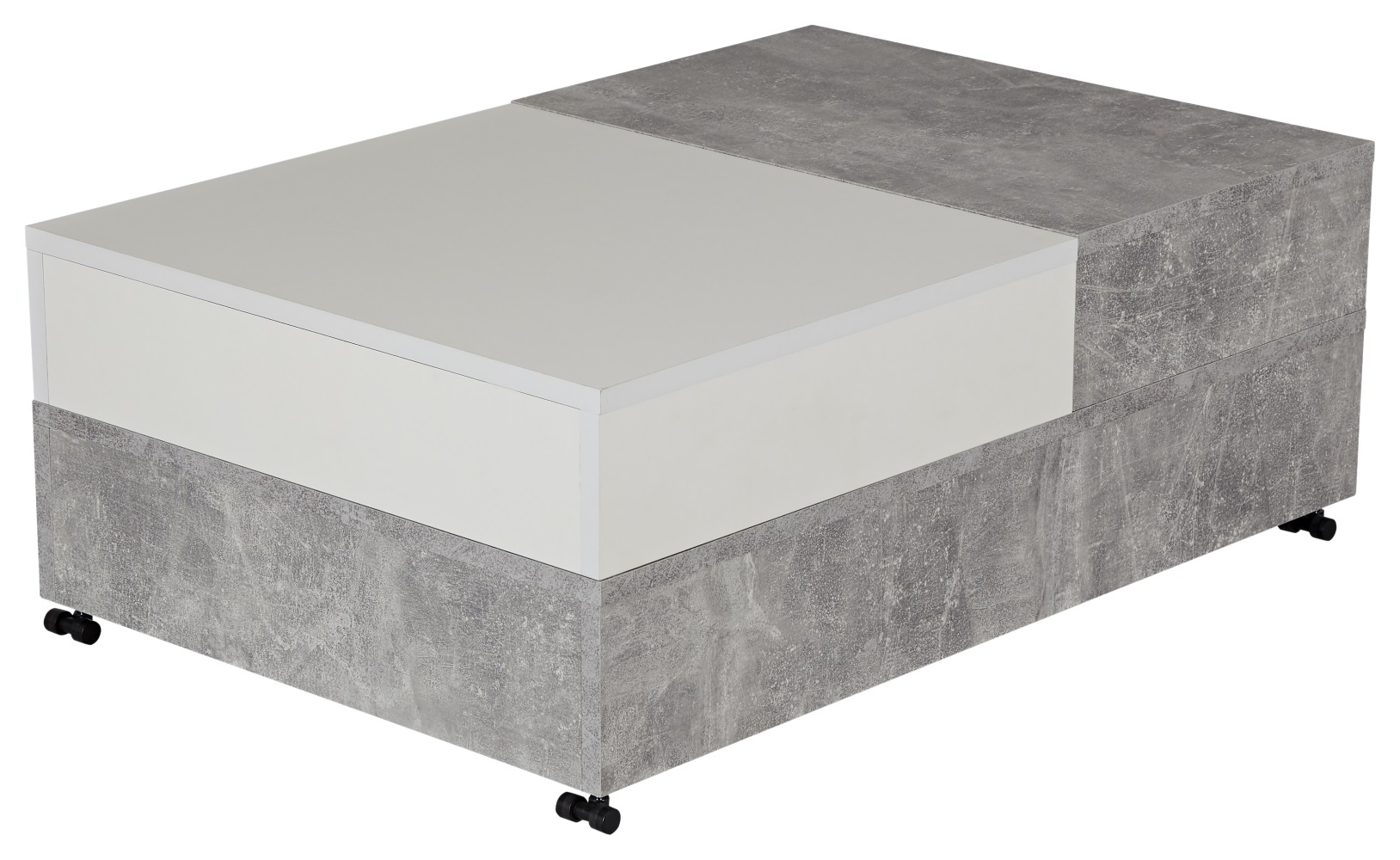 Couchtisch Bristol Weiß Betonoptik Rollen 1 Schublade Stubentisch Beistelltisch