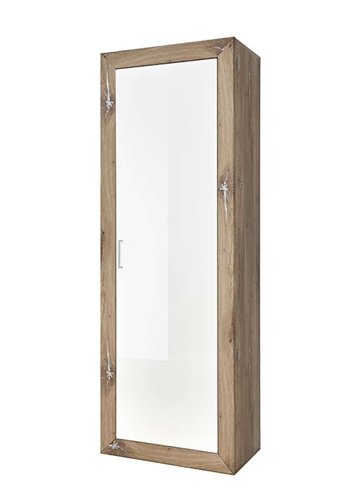 Garderobenschrank Neapel in der Farbe Weiß und Oak Dunkel mit Kleiderhacken