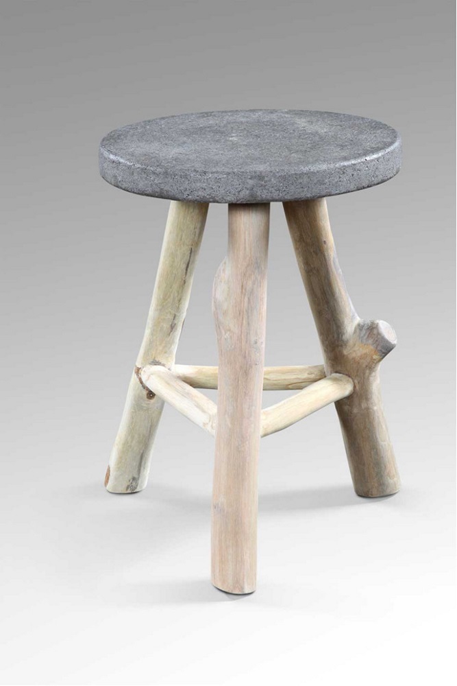 Hocker Teakholz Betonoptik Fußhocker Holzhocker Schemel Tritthocker