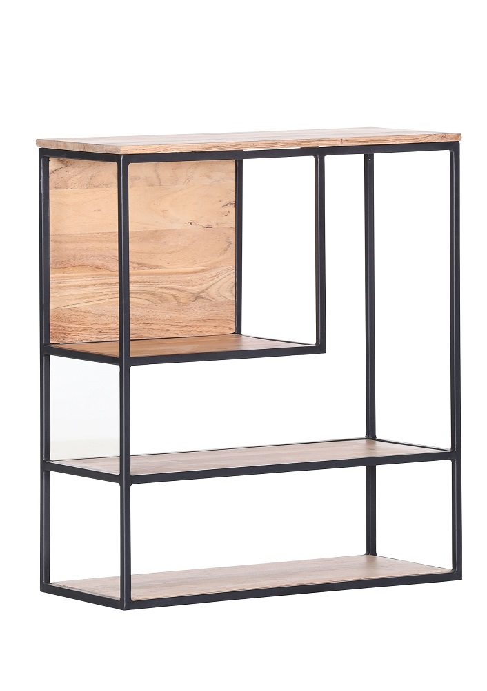 Wandregal Porto Akazie Massiv Metall Schwarz Regal Aufbewahrung Bücherregal