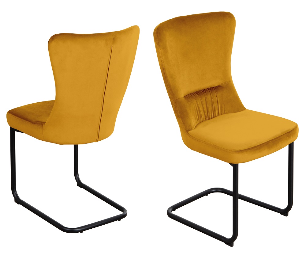 Schwingstuhl Aguas II Samtstoff Gelb Freischwinger Küchenstuhl Esszimmerstuhl