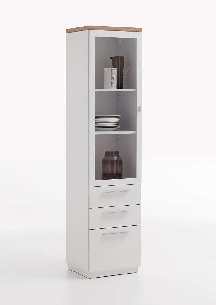 Vitrine Viborg 5 Brillantweiß Alteiche Anrichte Highboard Sideboard Metallgriff