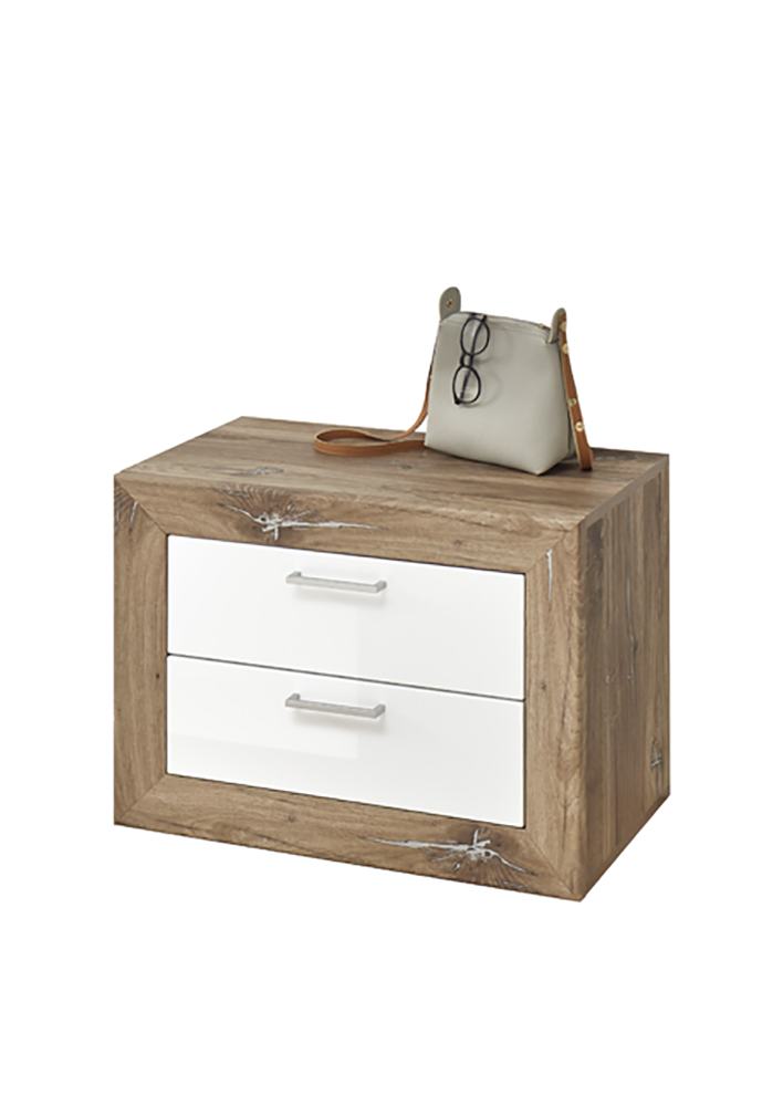 Garderobenbank Neapel in der Farbe Weiß und Oak Dunkel mit mehreren Schubkästen