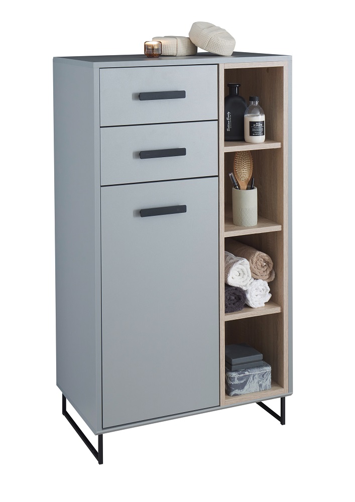 Highboard Tunis Grau und Eiche Kommode Schrank Badezimmer Badezimmerschrank