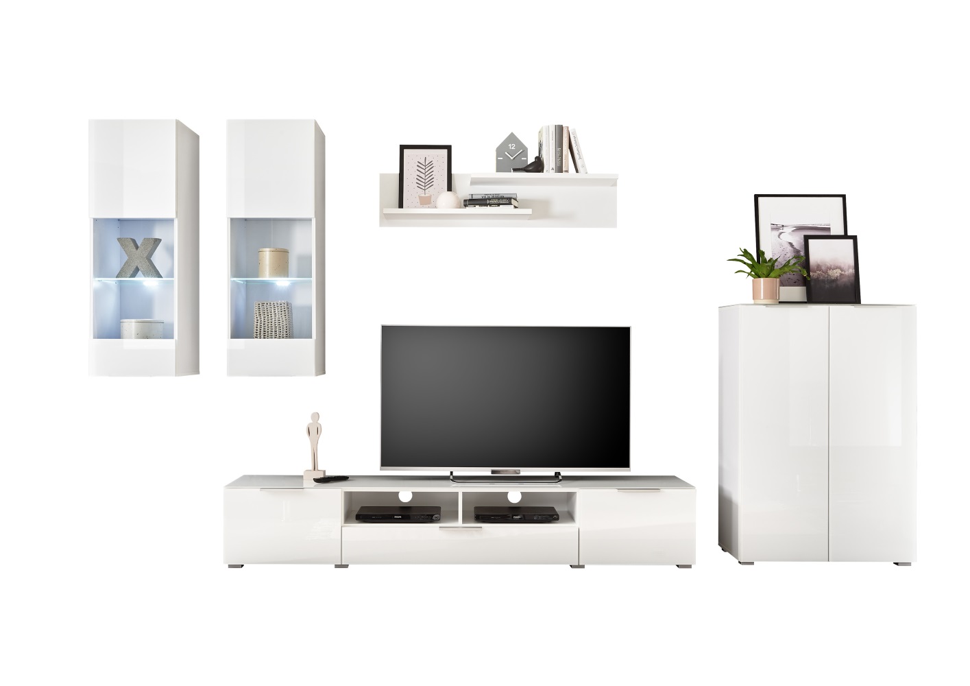 Anbauwand Marseille Opti-Weiß Weiß Lackiert inkl. Beleuchtung 5-teilig Wohnwand