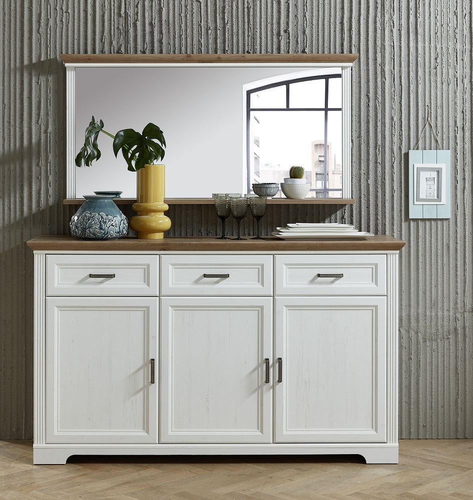 Sideboard Jasmin Pinie Hell Artisan Eiche Hell 3 Türen 3 Schubkästen MDF Kommode