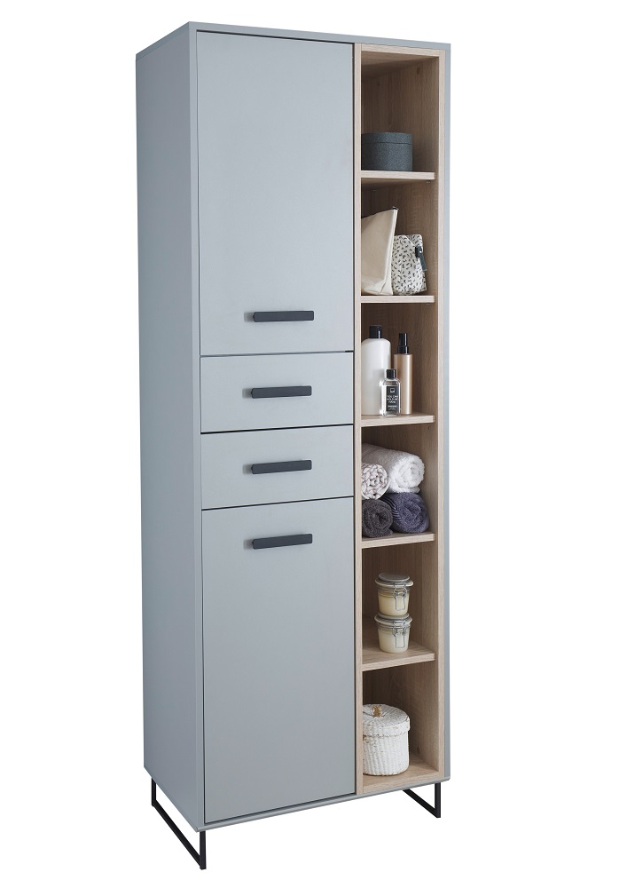 Hochschrank Tunis Grau Sonoma Mehrzweckschrank Badezimmerschrank Schrank