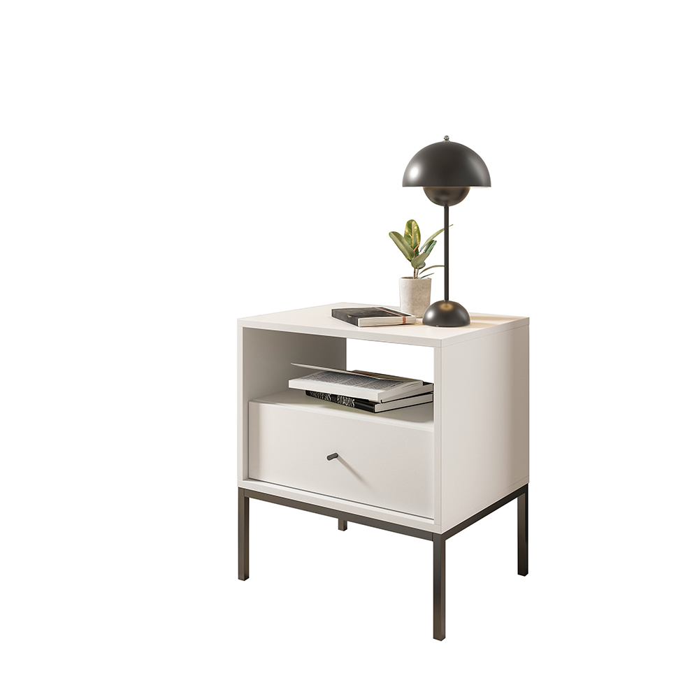 Nachtkommode Ines weiß Metallgestell Nachttisch Nachtschrank Nako Kommode