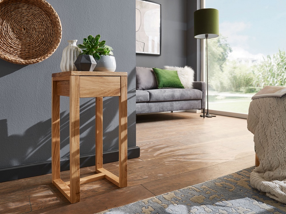 Blumensäule 2 KM-0590 Wildeiche geölt Dekosäule Blumenständer Telefontisch