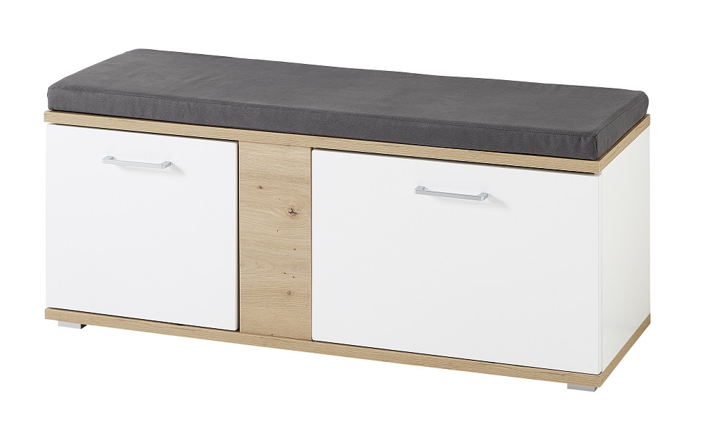 Garderobenbank Signo Weiß Matt Artisan Eiche  Einlegeböden Sitzkissen Softclose
