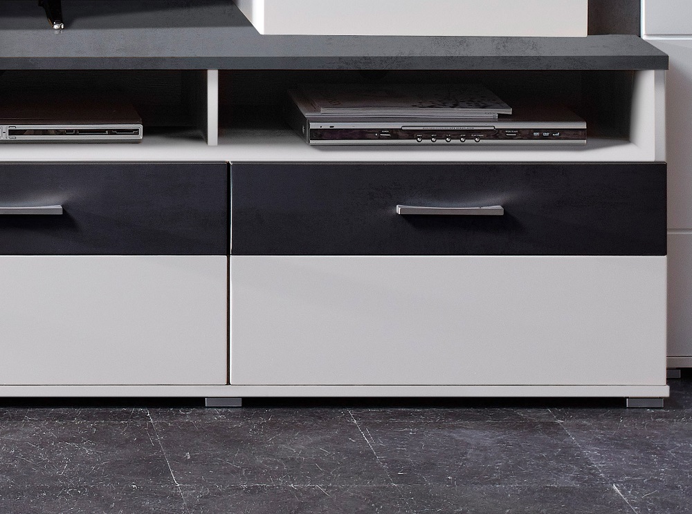 TV-Unterteil Spurt Unterschrank Fernsehtisch TV-Unterteil Weiß matt Beton 3 Schublade