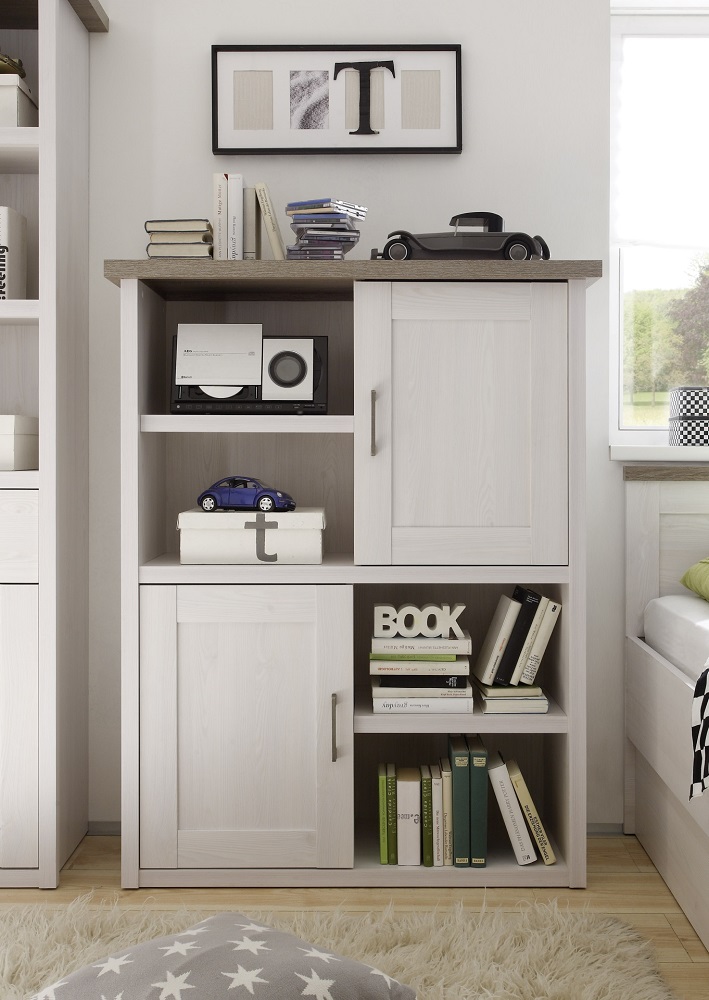 Highboard Luca Weiß Trüffel 2 Türen 2 offene Fächer 4 Böden 106 x 135 x 42