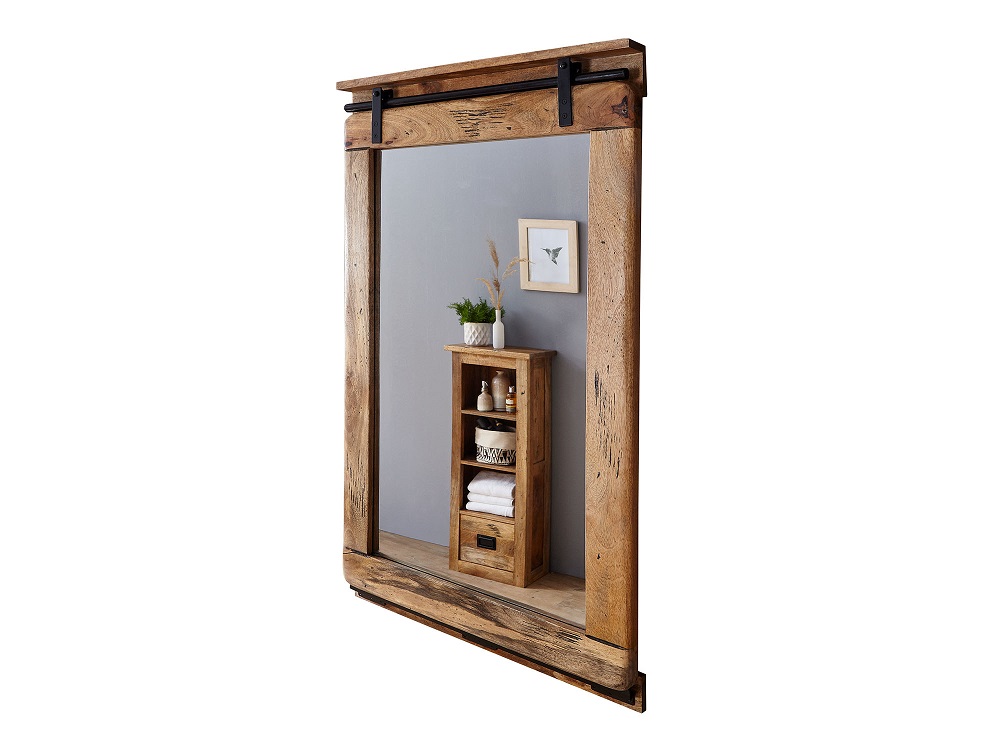 Spiegel I 65 cm breit BA-0480 Mango Massivholz Beschläge Eisen Badmöbel