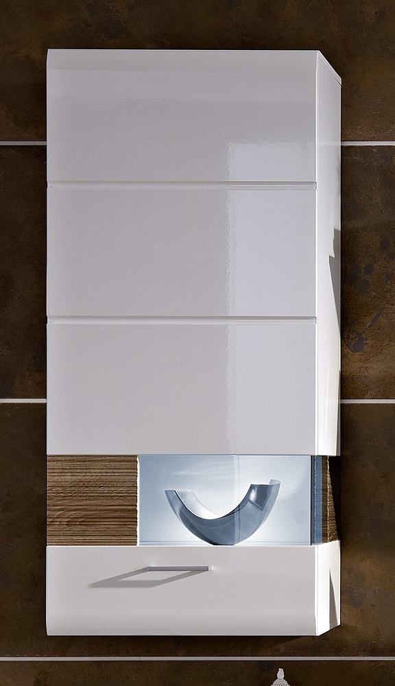 Hängevitrine Fun aus Sonoma Eiche Weiß Hochglanz Wohnraum Inkl. Unterbau Spots