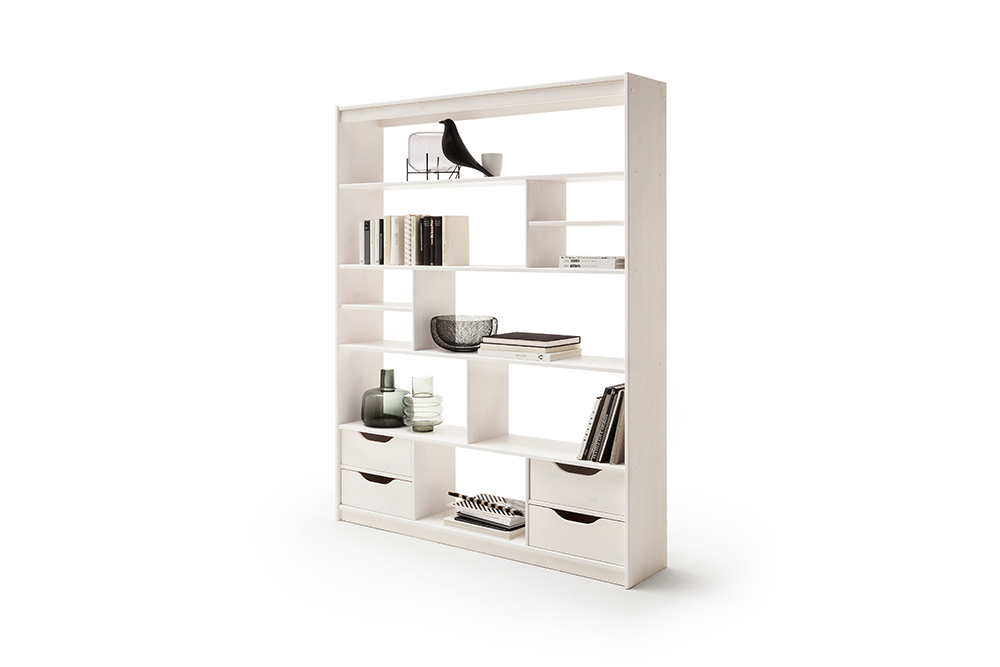 Raumteiler Kiefer massiv Korpus Weiß Front Weiß 10 Fächer 4 SBK 150x193 cm