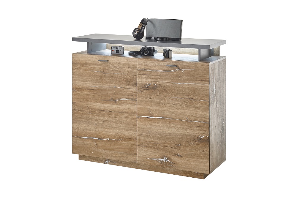 Kommode Kingston Flagstaff Dunkel Abs.Matera Beleuchtung 1 Tür 4 Schubkästen