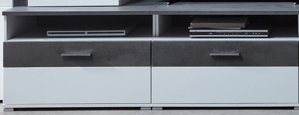 TV-Unterteil Spurt Unterschrank Fernsehtisch TV-Unterteil Weiß matt Beton 2 Schuladen