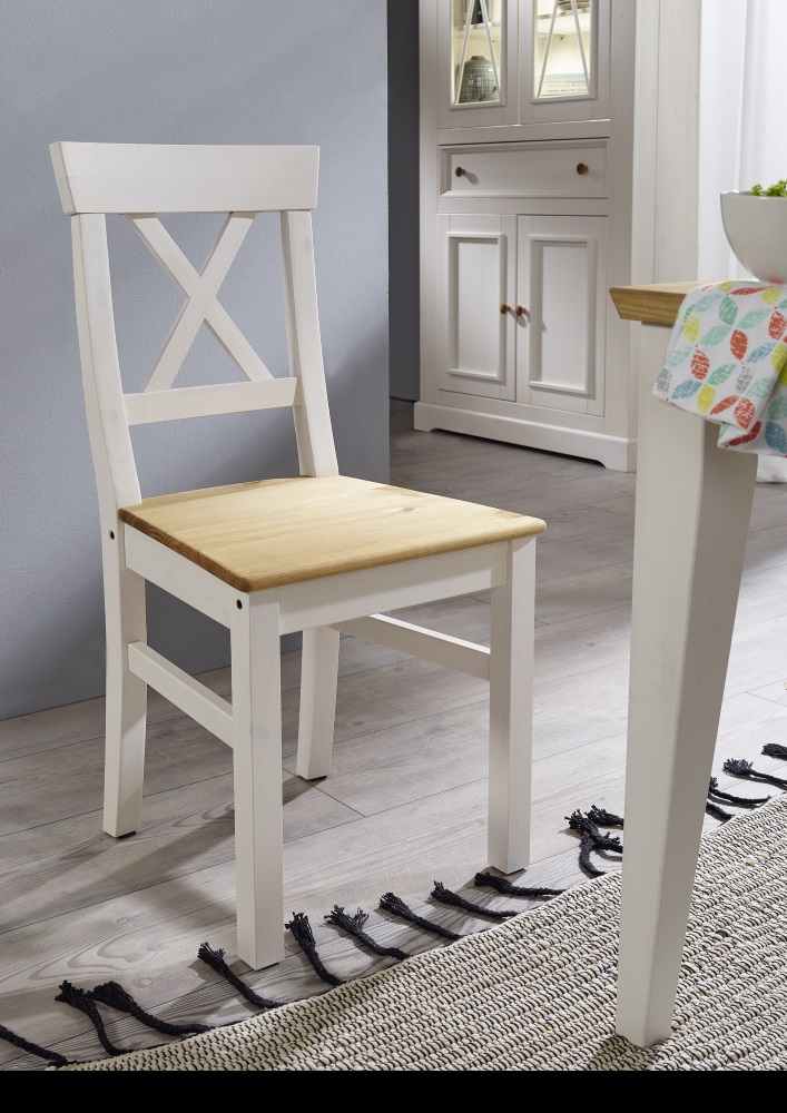 Stuhl WZ-0133 Weiß Eichenfarbig Kiefer Massiv Küchenstuhl Esszimmer