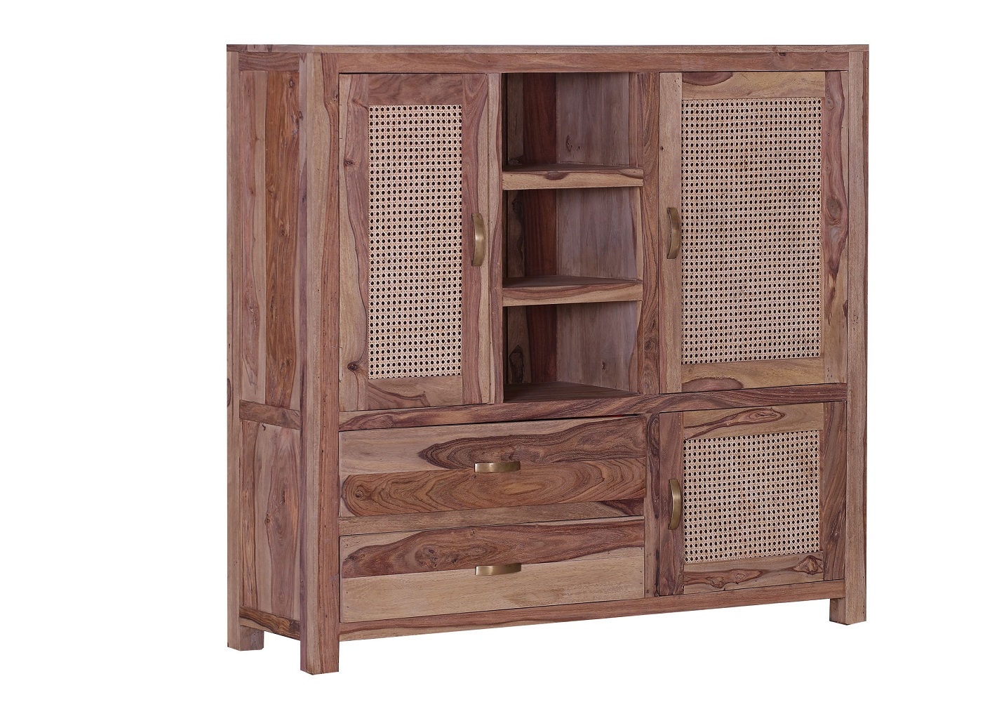 Highboard Bantu 66254 Shishamholz Natur 2 Türen 3 Fächer 2 Schubladen Schrank