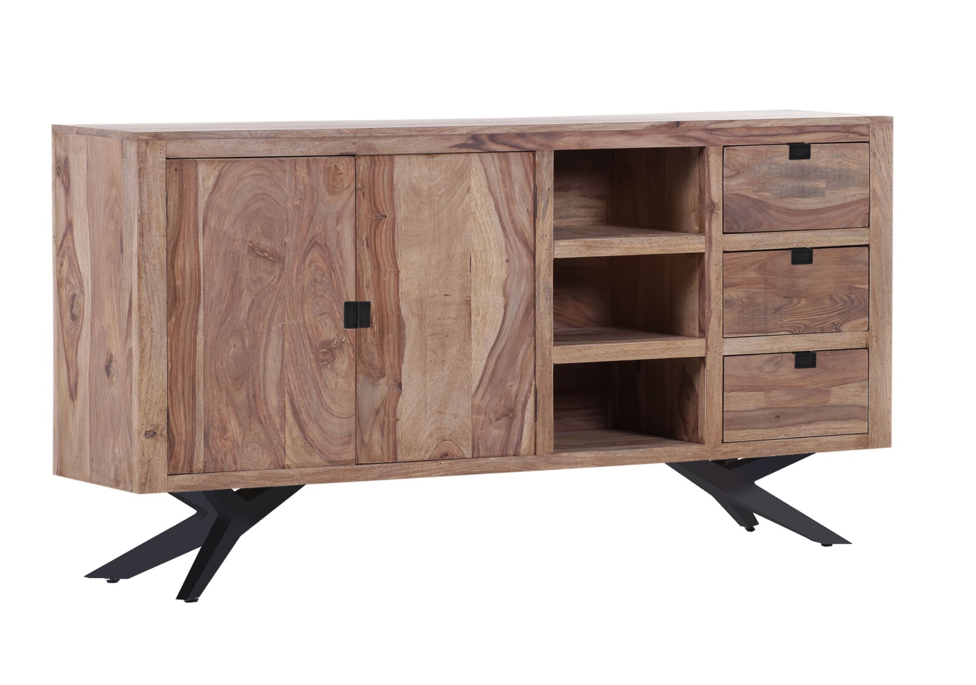 Sideboard Nola Shisham massiv schwarz Metall Kommode Anrichte Wohnzimmer