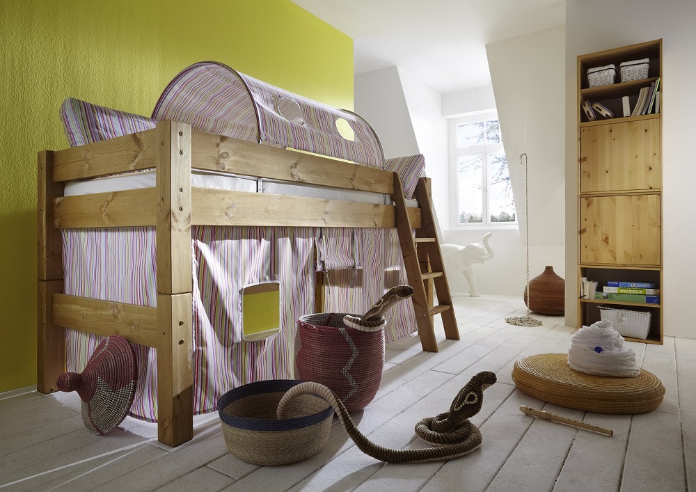 Halbhochbett Ki-Zi-Biber Hochbett Bett Kinderbett Kinderzimmer Massivholzbett mit Rollrost