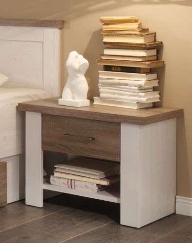 Nachttisch Luca Pinie Weiß / Abs. Trüffel Nachtkommode Nachtkonsole Nako